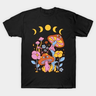 Cottagecore Mushroom Retro Moon Phases T-Shirt